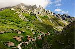 Old farmhouses near Sotres, Picos de Europa, Parque Nacional de los Picos de Europa, Asturias, Cantabria, Spain, Europe