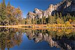 Yosemite Valley reflected in the Merced River at Valley View, Yosemite National Park, UNESCO World Heritage Site, California, United States of America, North America