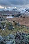 A view of Blea Tarn from Side Pike, Lake District National Park, Cumbria, England, United Kingdom, Europe