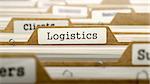 Logistics Concept. Word on Folder Register of Card Index. Selective Focus.