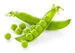 Fresh Sweet Green Pea Pods and Ceeds Isolated on the White Background