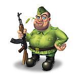 Soldier in green standing with machine gun