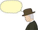 Isolated hand drawn cartoon of thinking senior man in hat