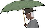 Profile of isolated cartoon of elderly man with umbrella