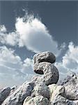 number five rock under cloudy blue sky - 3d illustration