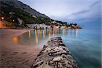 Beautiful Adriatic Beach and Mimice Village on Omis Riviera in the Evening, Dalmatia, Croatia