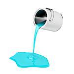 Pouring turquoise paint from its bucket