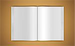 A mock-up of an open book on beige background, top view