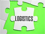 Logistics - Jigsaw Puzzle with Missing Pieces. Bright Green Background. Close-up. 3d Illustration.