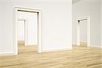 3D rendering of some rooms with a wooden floor