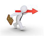 Businessman is running while holding an arrow pointing forward