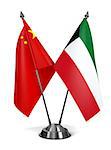 China and Kuwait - Miniature Flags Isolated on White Background.