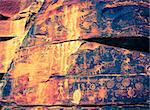 Closeup image of Indian petroglyphs on a rock face near Cottonwood, Arizona
