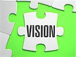 Vision - Jigsaw Puzzle with Missing Pieces. Bright Green Background. Close-up. 3d Illustration.