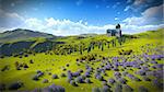 Lavender fields around a castle