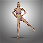 3D render of a female figure in a yoga standing position