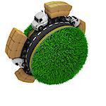 3D Render of Road around a grassy globe