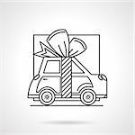 Abstract flat line vector icons of automobile with ribbon and bow for gift or sale. Design element for business and website