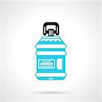 Flat color design vector icon for blue plastic large bottle with label for water delivery on white background.
