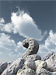 number two rock under cloudy blue sky - 3d illustration