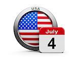 Emblem of USA with calendar button - Fourth of July - represents the Independence day, three-dimensional rendering