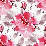 Seamless pattern with watercolor flowers. Red flowers on a white background.