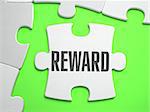 Reward - Jigsaw Puzzle with Missing Pieces. Bright Green Background. Close-up. 3d Illustration.