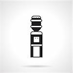 Flat monochrome black vector icon for vertical office water cooler on white background.