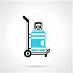 Black and blue color flat design vector icon for truck with large bottle with label for potable water delivery service on white background.