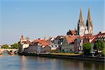 Cityscape Regensburg in Bavaria, Germany at evening