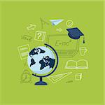 Flat design modern vector illustration concept of  education, study, training with globe - eps 10