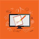 Flat design modern vector illustration set of concept of online  training, education, study with monitor screen - eps 10