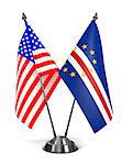 USA and Cape Verde - Miniature Flags Isolated on White Background.