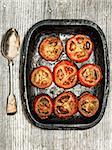 close up of rustic roasted tomatoes