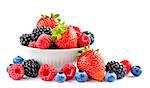 Big Pile of Fresh Berries in the White Bowl on the White Background
