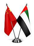 China, United Arab Emirates - Miniature Flags Isolated on White Background.