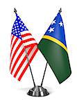 USA and Solomon Islands - Miniature Flags Isolated on White Background.