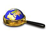 illustration blue Globe in the magnifying glass