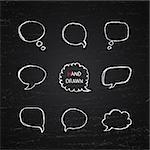 Vector white Hand Drawn speech bubbles isolated on chalk blackboard background. Part I