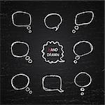 Vector white Hand Drawn speech bubbles isolated on chalk blackboard background. Part II