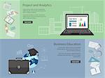 Flat design modern vector illustration concept of  business, education, analytics, management with laptop, briefcase - eps 10