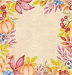 Hand drawn watercolor floral frame with autumn leaves