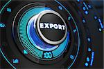 Export Regulator on Black Control Console with Blue Backlight. Improvement, regulation, control or management concept.