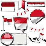 Vector glossy icons of flag of Indonesia on white
