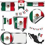 Vector glossy icons of flag of Mexico on white