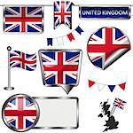 Vector glossy icons of flag of United Kingdom on white