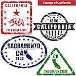 Vector stamps of California state in United States with map and nickname - The Golden State