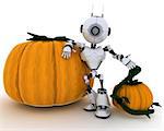 3D render of a Robot with jack-o-lantern