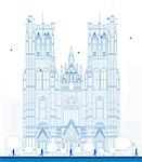 Outline building of the Cathedral of St Michael and St Gudula in the center of Brussels, Belgium. Vector illustration