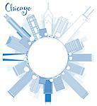 Outline Chicago city skyline with blue skyscrapers and copy space. Vector illustration